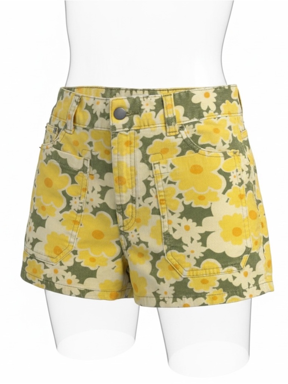 RVCA Yellow Floral High-Rise Jean Shorts